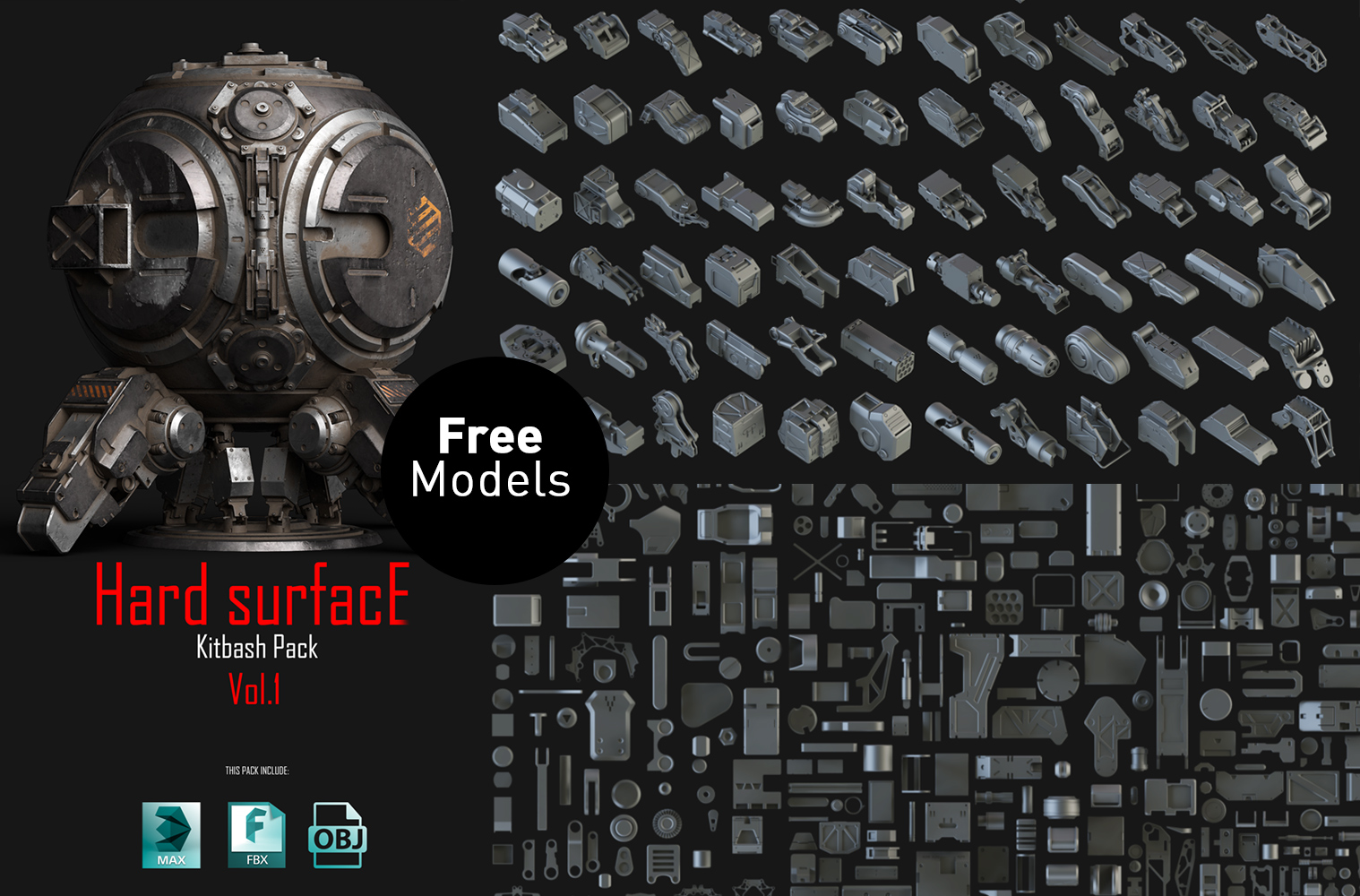 Download Hard Surface Kitbash Pack 01 3dart